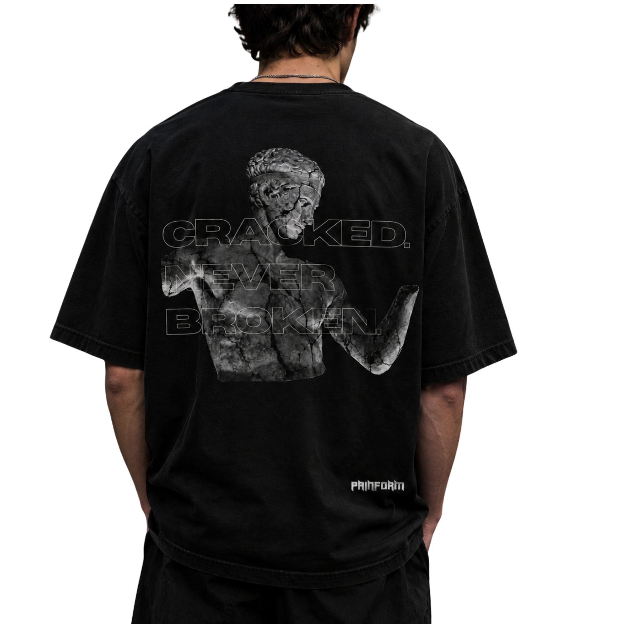 Camiseta negra Cracked. Never Broken. de la colección The Stone Within