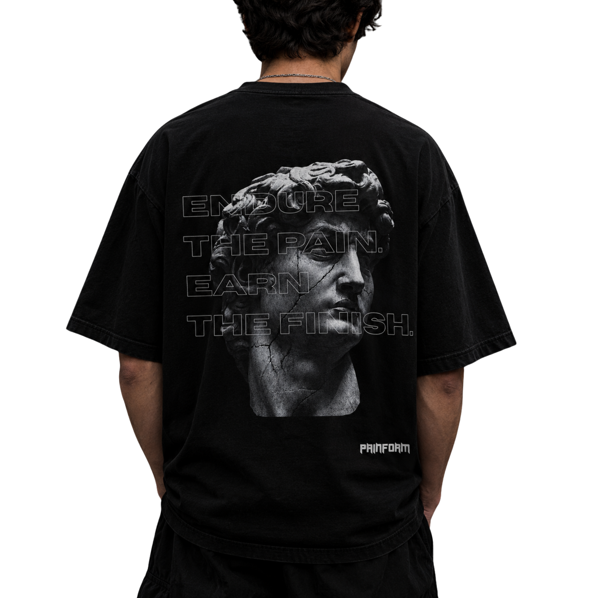 Vista posterior de la camiseta Endure the Pain. Earn the Finish.